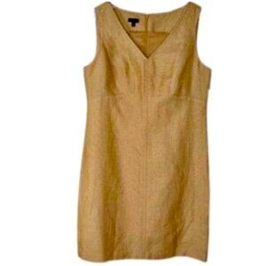 Talbots Gold Shimmer Metallic Linen V Neck Sleeveless Sheath Dress size 4